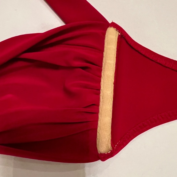 Norma Kamali Bill Ruched Bikini Swim Top Halter Red Sz M - Picture 4 of 12